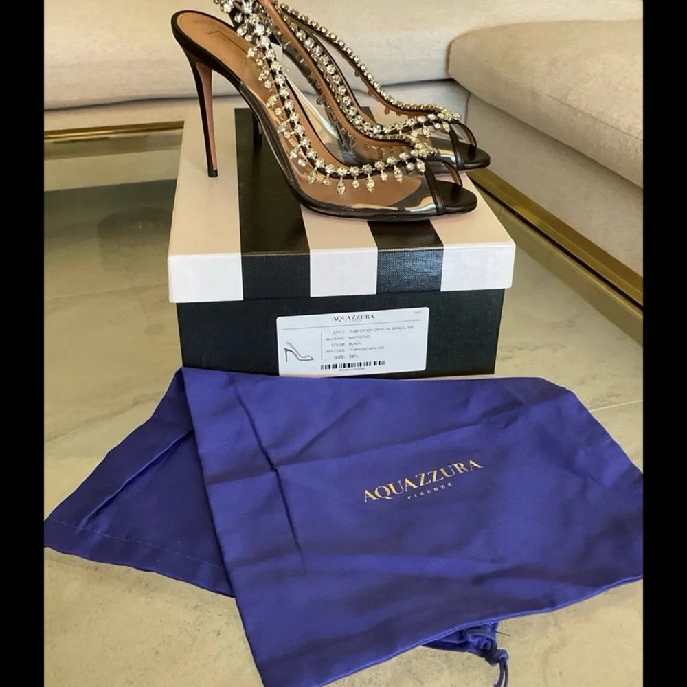 Aquazzura Firenze Temptation Crystal black peep toe heels, 39.5, NIB! - Picture 8 of 9